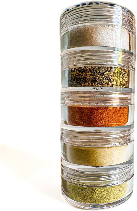 NICE RACK Mini Travel Spice Rack Filled with Organic Herbs, Refillable, Made in USA, Camp Spice Kit - Great Gift, CAMPING, RV, Purse, Backpacking with Shaker Tops 5 Stacking (3 3/8 x 1 3/8")
