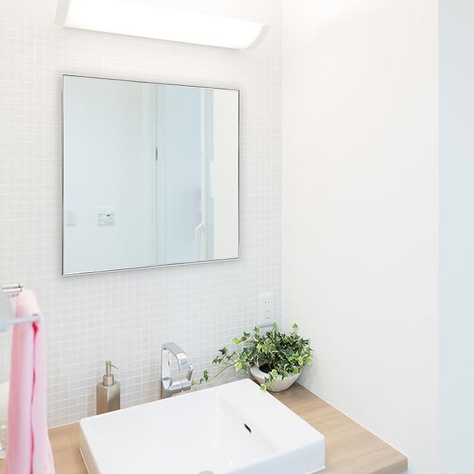 Frame My Mirror Silver Metal Framed Mirror, 30" x 42" Mirror for Bathroom, Metal Frame, True Reflections Glass, Chrome Finish, Stanton Design, Hangs Horizontally or Vertically, Made in USA