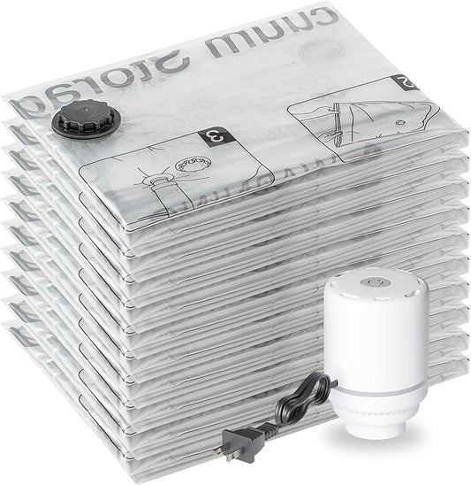 SUOCO 10 Large Vacuum Storage Bags with Electric Pump, Travel Clothes Space Saver Bags, Compression Airtight Seal Bags for Clothing, Pillows, Comforters, Blankets