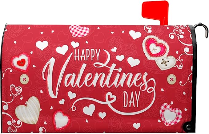Happy Valentine's Mailbox Covers Magnetic Standard Size 21x18 Inch Romantic Red Love Heart Decorative Letter Box Wraps Sweet Holiday Anniversary Mail Box Post Cover for Home Outdoor Garden Decor