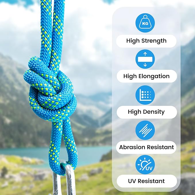 Double Braid Polyester Rope 1/2inch 150ft, 5290lbs Breaking Strength, Blue Arborist Rigging Rope for Various Indoor Outdoor Applications Hiking Camping Swing Sailing
