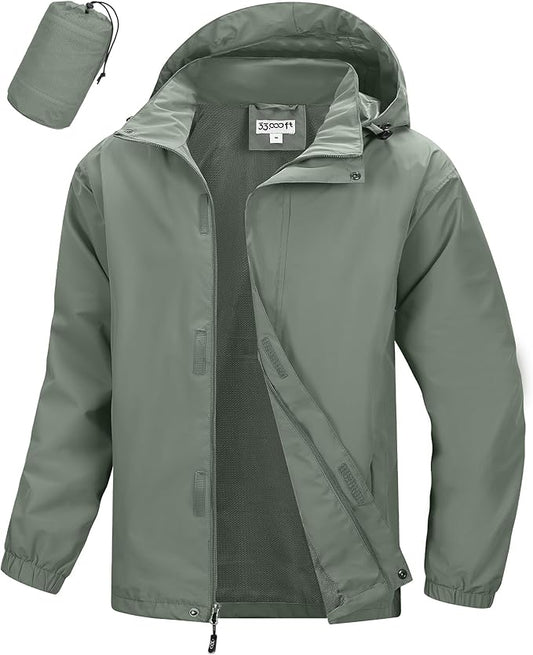33,000ft Men's Packable Rain Jacket Waterproof Lightweight Raincoat Rain Shell with Hood for Outdoor Hiking Golf Travel