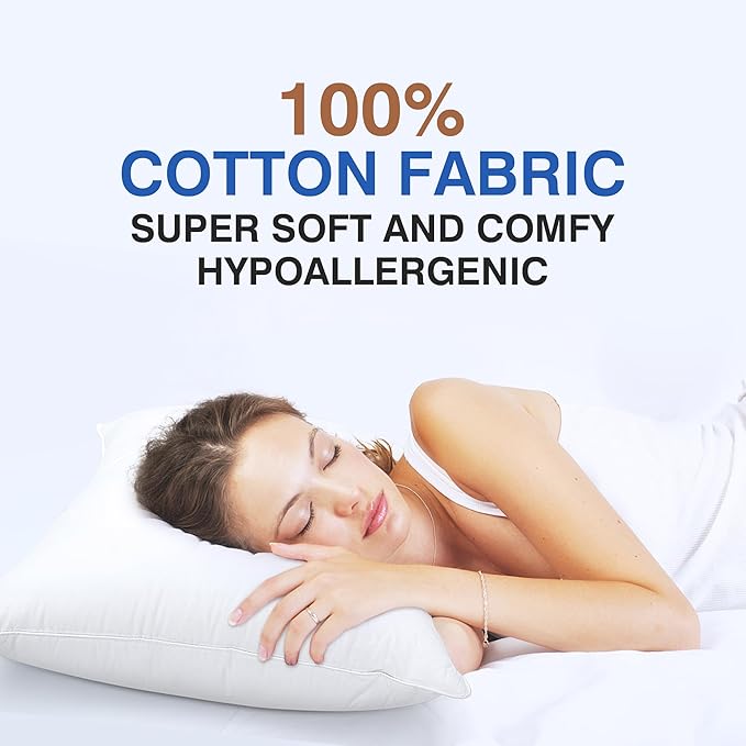 Goose Feather Pillow King Size Pack of 2 Down Hotel Bed Pillows for Sleeping, Soft 600 Thread Count Cotton Cover, Fluffy Support Surround Fill Polyester for Back, Stomach, Side Sleepers