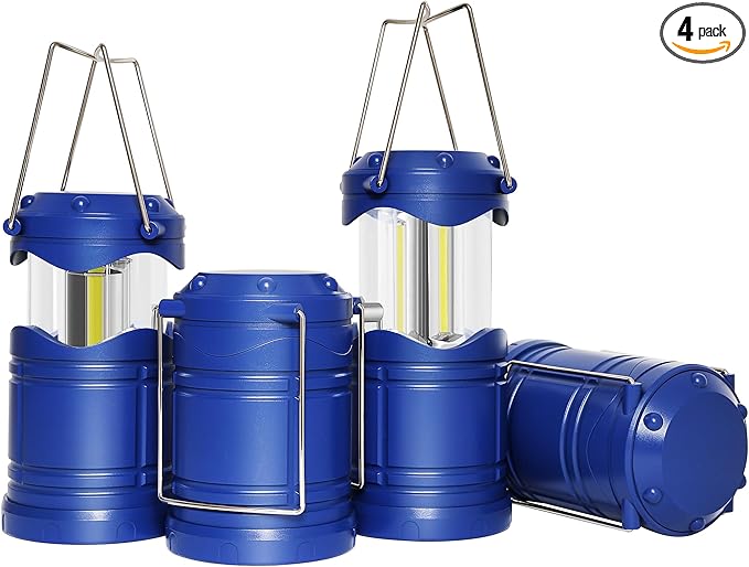 Lichamp LED Camping Lantern, 4 Pack Battery Powered Flashlight for Power Outages, Portable Collapsible Hanging Light Essential for Home, Outdoor, Emergency Lamp Survival Kit Gear for Hurricane, Blue