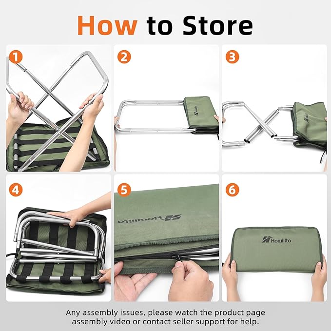 Camping Stool, 16in Tall Portable Folding Stool with Carry Bag, Upgraded Ultralight Chair with Roomy Seat for Adults, Holds 280lbs, Ideal for Hiking, Fishing, Outdoor Use, Green