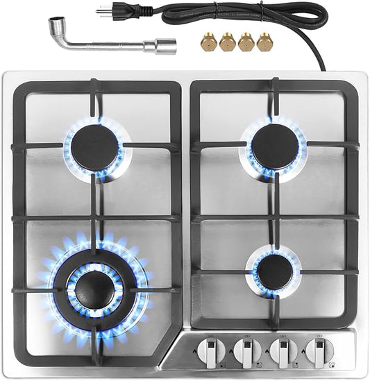 4 Burner 27400BTU 24 Inch NG/LPG Convertible Natural Gas Propane Cooktop, Stainless Steel Gas Stovetop with Thermocouple Protection for Kitchen, RV