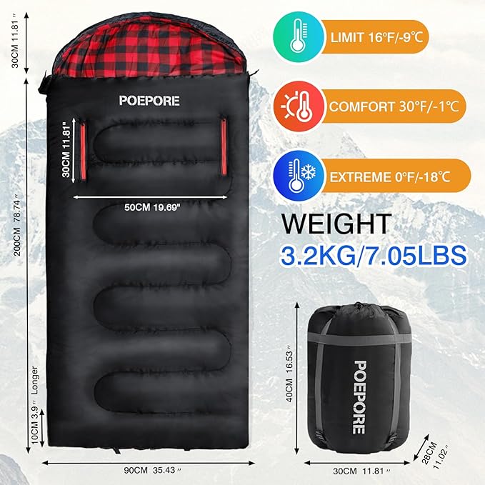 Flannel Sleeping Bag Cotton 0 Degree Cold Weather for Adults XXL Wearable Sleeping Bag 4 Seasons Waterproof with Compression Sack
