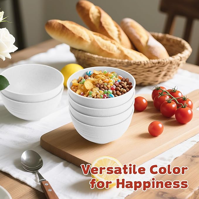 Handy Wheat Straw Bowls Set of 6,Unbreakable Ice-Cream Bowls Sets for Kids,10oz Small Dessert Bowls for Kitchen,Camping and RV.White Series