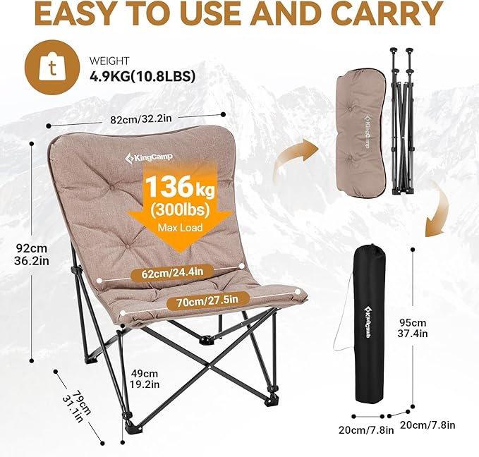 KingCamp Butterfly Chair Oversized XL Camping Chairs for Adults Padded Folding Comfy Camp Chairs 300lbs Heavy Duty with High Back for Bedroom Living Room Dorm Rooms Outdoor Patio Lawn