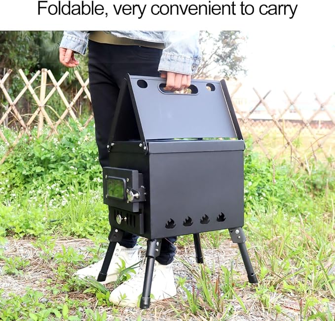 Outdoor Camping Stove Portable Hot Tent Stove Fire Stove Outdoor Cooking Camping BBQ Accessories(Black Small)