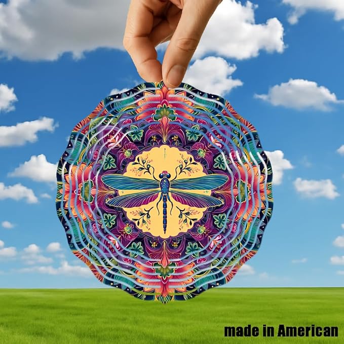 3D Wind Spinner for Garden - 10inch Stainless Steel with Double-Sided UV Printing | High-Resolution Images | Weather-Resistant Outdoor Spinning Decor for Patio, Yard & Gifts (Dragonfly)