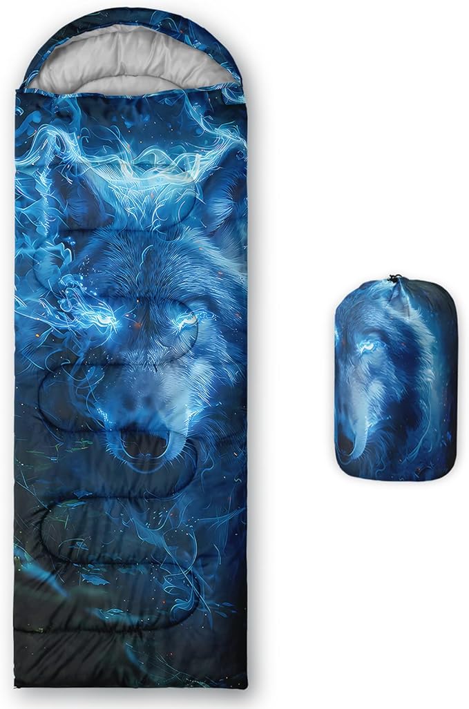 AILONEN Blue Glowing Basketball Sleeping Bag for Kids Boys,Warm and Cool Weather,Lightweight,Waterproof Backpacking,City Theme Ball Sports Sleeping Bag for Camping