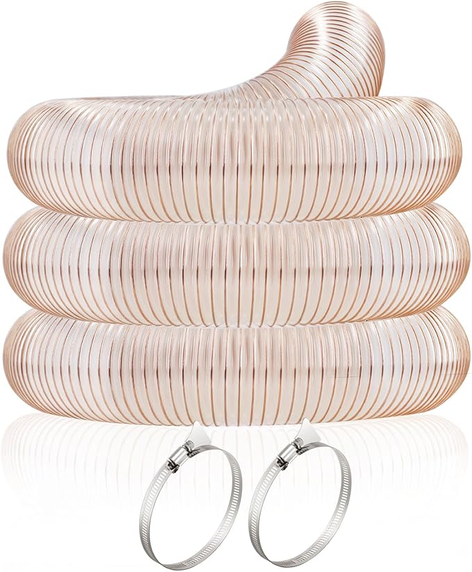 JUYO VONSAN 2.5 inch PU Dust Collection Hose 10ft Heavy Duty Flex Clear Debris Dust Collector Hose With Clamps (Polyurethane, 2.5'' X 10ft)