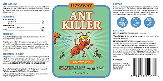 Ant Killer Spray Indoor Outdoor Use - Plant-Based Formula with Lemongrass Oil and Geraniol - Kid & Pet Safe Ant Killer Spray - Natural Ants Repellent and Prevention for Home, Car, & Outdoors