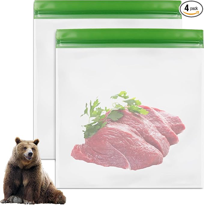 4 pack Bear Bags for Food Backpacking- Double Seal Odor Barrier Storage Bags 7.87 Mil Reusable Camping and Household, Lock in Odors Keep Contents Fresh and Waterproof, Reusable Odor Proof Bags ( 9*10)