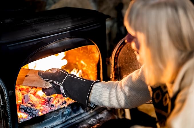 RAPICCA Welding Gloves Fire Heat Resistant: Black 16IN - Fireproof Leather For Stick Mig Flux-Core Welder Forge Blacksmith Fireplace Wood Stove Fire Pit Furnace Handling Dry ice - One Size 662℉