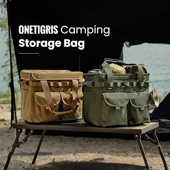 OneTigris Camping Storage Bag with Lid, 25L Collapsible Tactical Tote Bag for Outdoor Camping Travel Picnic Garage Trunk Organizer