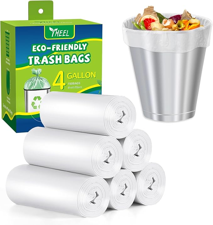 Clear Small Trash Bags 4-Gallon bathroom garbage bags, Trash Bags for Bathroom Bedroom Office - Unscented 15 Liters waste basket liners (150 Counts)