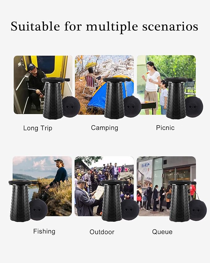 Deer's Life Portable Collapsible Stool with Cushion Pad, Retractable Folding Telescopic Camping Seat for Adults, Small Lightweight Sturdy Adjustable Stools for Travel,Kitchen,Garden,Fishing