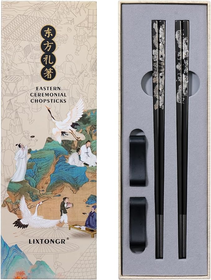 2 Pairs Reusable Stainless Steel Chopsticks, Laser-Engraved Non-Slip Grip, Dishwasher Safe, Japanese & Korean Style, Metal Chopstick Gift Set for Cooking, Dining & Travel (9")