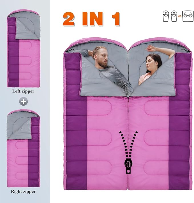 XL 10 Degree Sleeping Bags Waterproof for Adults 350GSM Machine Washable with Compression Sack for 3-4 Season Camping Outdoor