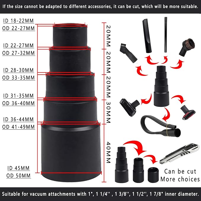 12PCS Universal Vacuum Attachment Kit Wet Dry Plastic Vacuum Hose Adapter 1-1/4" Vacuum Cleaners Accessories with Horse Hair Brush Extension Wand Flexible Crevice Tool Adapter for Shop Vac Accessories