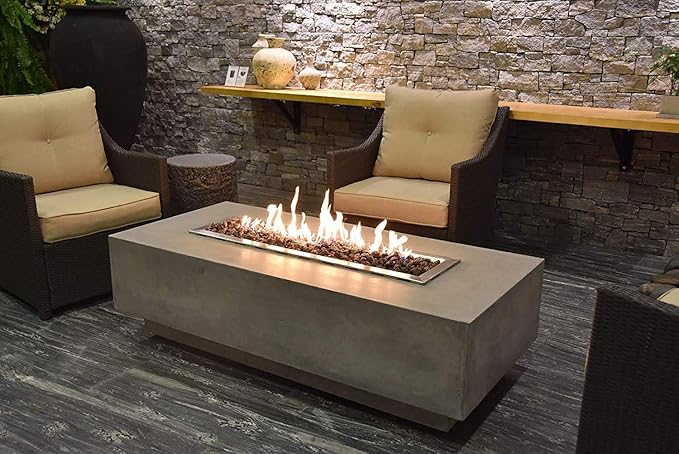 Elementi | Granville Gas Fire Pit Cast Concrete 60" Rectangular Fire Table, Outdoor Fire Pit Electronic Ignition | Canvas Cover, Lava Rock Included | Light Gray (Natural Gas)