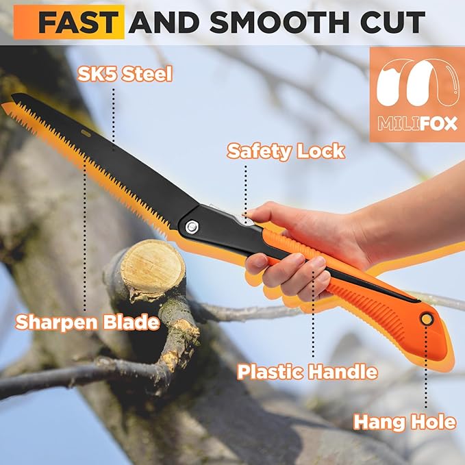 Folding Hand Saw 10 Inch Portable Foldable Pruning Saw with Triple-Cut SK5 Blade for Gardening Wood Cutting Tree Trimming Outdoor Camping Hunting Survival