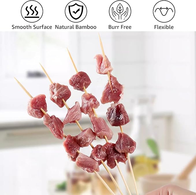 Acrux7 500 PCS 16 Inch Natural Bamboo Skewers, 1/6 Inch (4mm) Thick Smores Sticks Marshmallow Roasting Sticks, Long Bamboo Skewers for Kabobs, Appetizers, Fruit, Grilling, Barbecue, Crafts