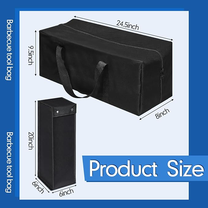 Amylove 2 Sizes Grill Utensil Storage BBQ Tool Bag Foldable Oxford Grilling Carry Bag Waterproof Grill Utensil Holder Outdoor BBQ Accessories Picnic Cooking Tools for Camp Barbecue(Plus)