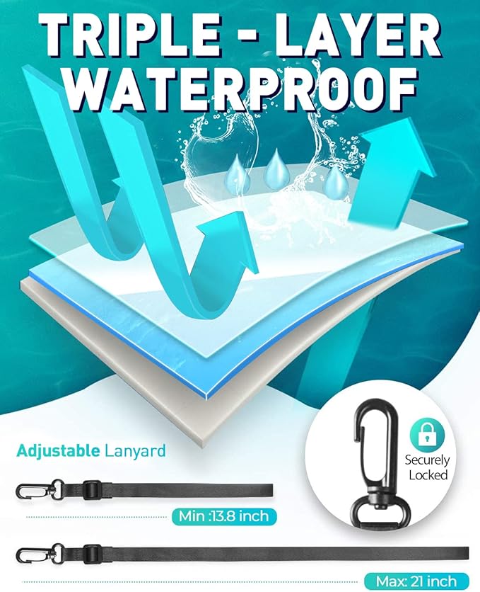 Hiearcool Waterproof Phone Pouch, Waterproof Phone Case, IPX8 Cellphone Dry Bag Compatible for iPhone 16 15 14 13 Pro Max Plus Cellphone Up to 8.3", Beach Essentials for Travel-Clear-4Pack