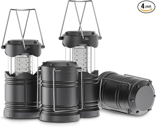 Lichamp 4 Pack LED Camping Lanterns, Battery Powered Camping Lights LED Collapsible Flashlight Portable Emergency Supplies Kit, A4GY