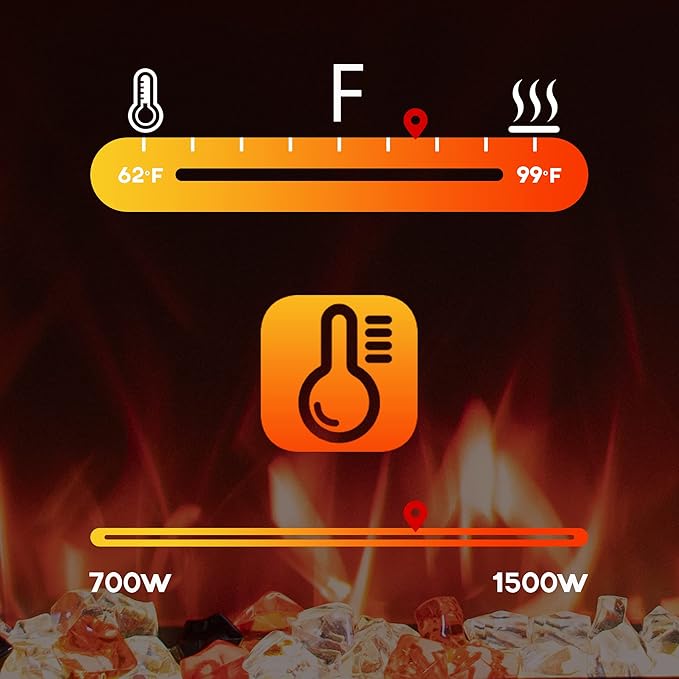 72" Electric Fireplaces Inserts, Recessed & Wall-Mounted Fireplace Heater with Thermostat, Multicolor Flames,Timer, Log & Crystal, 750/1500W