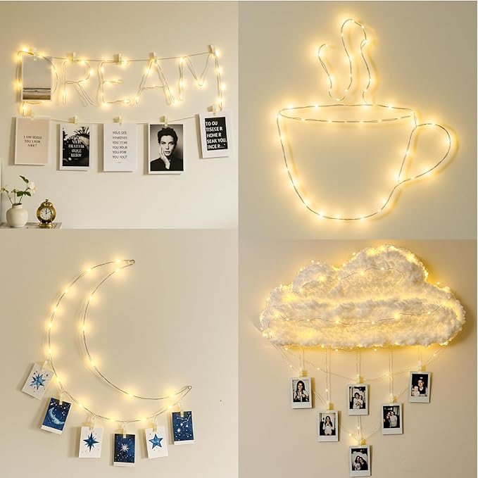 suddus 33ft 100 LED Fairy Lights with Clips for Pictures, Photo Lights with Remote USB Powered & Battery Operated with 45 Clear Clips, String Lights for Party, Bedroom, Decoration, Warm White