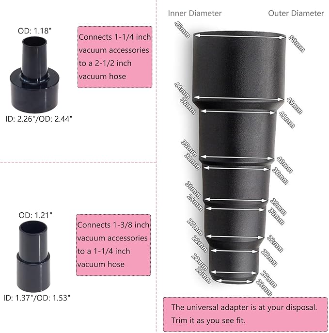 15 PCS Universal Vacuum Attachments Kit for Shop Vac Accessories - Includes Horse Hair Vacuum Brush, Floor Brush, Crevice Tool, and Hose Adapters for 2 1/2" to 1 1/4"
