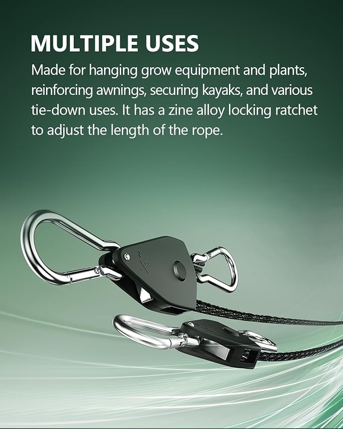 8-Pack 1/8” Ratchet Straps, Heavy Duty Ratchet Tie Down Straps Kayak Hanger with Reinforced Metal Gear Safety Lock, Rope Pulley System for Hanging Plants Grow Light and Various Tie-Down Uses