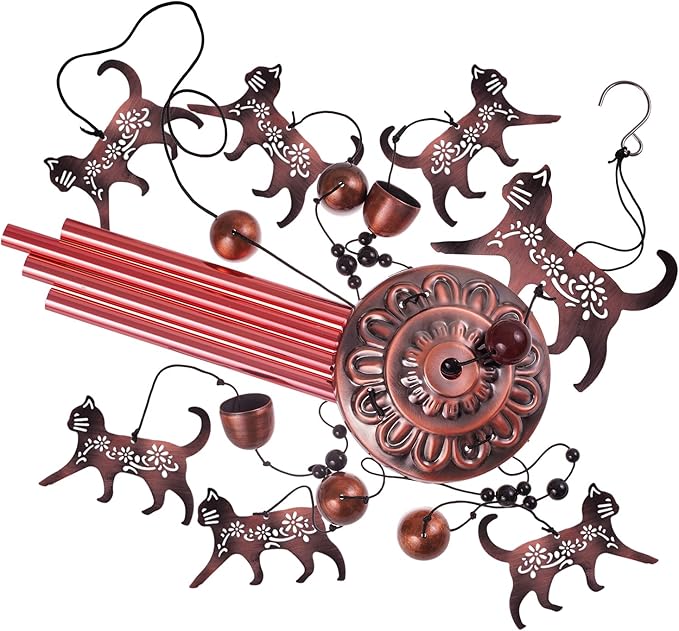 Outdoor Cat Wind Chimes Gifts for Mom - with 4 Tubes 6 Bells 7 Cats Wind Bell, Romantic Wind Catcher, Mobile Cat Decor, Cats Bell, Cats Windchimes for Home, Balcony, Tree, Festival, Garden Decoration