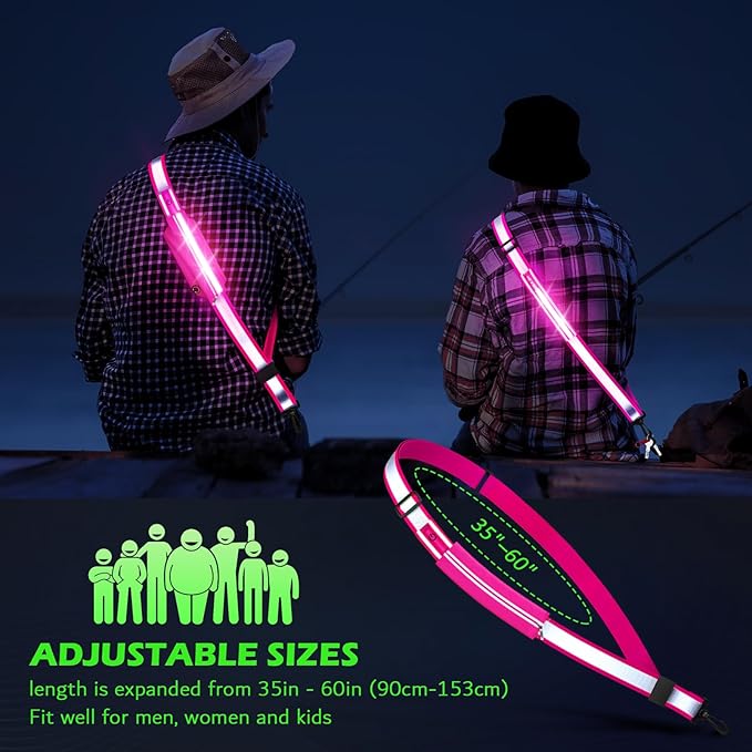 Reflective Sash Gear for Walking at Night,LED Reflective Belt Safety Lights,Lights for Night Dog Walking,High Visibility Type-C Rechargeable with Phone Holder for Men Women