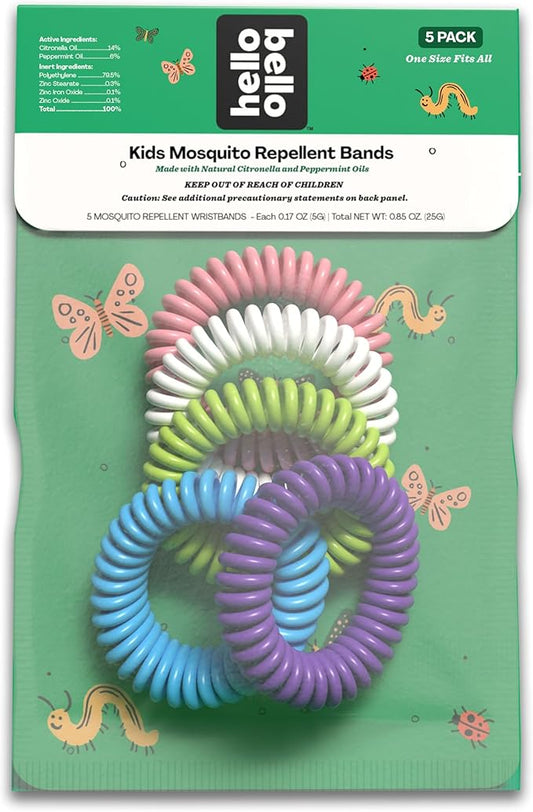 Hello Bello Kids Mosquito Repellent Bracelets, Made with Natural Citronella and Peppermint Oils, 5ct Bag