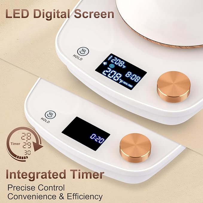 Gooseneck Electric Kettle, Intelligent Temperature Control, Stainless Steel Inner, Quick Heating, for Pour Over Coffee, Brew Tea, Boil Hot Water, 1000W 0.9L Off White