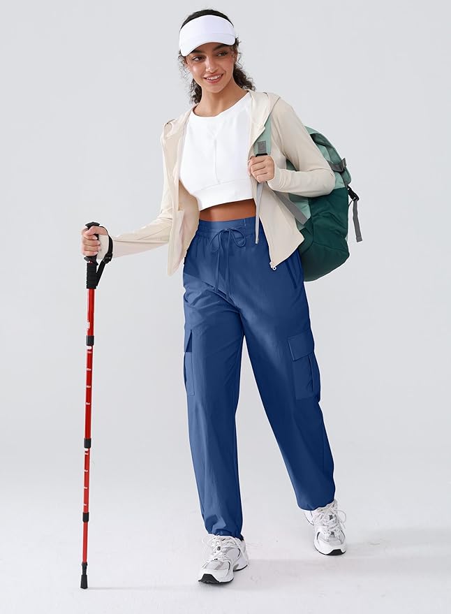 Hiking Pants Women Lightweight Cargo Pants Quick Dry Water Resistant Outdoor Travel Pants with Zipper Pockets
