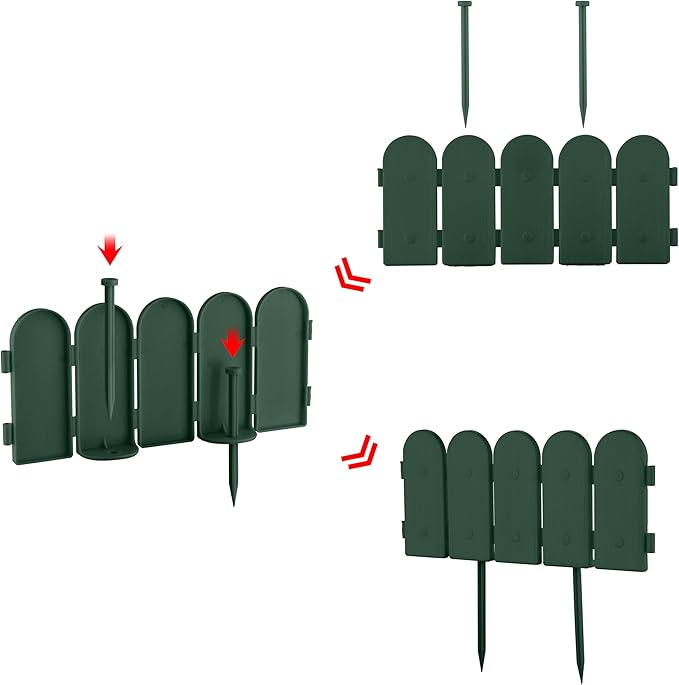 Evelyne Garden Border Edging: Wooden Fence Design - 8pcs Green Yard Landscaping Fence Liner Lawn Edge Barrier - 10ft Kit of Decorative Lawn Landscape Panels Elements -Landscaping Edging-GMT-10374-B08