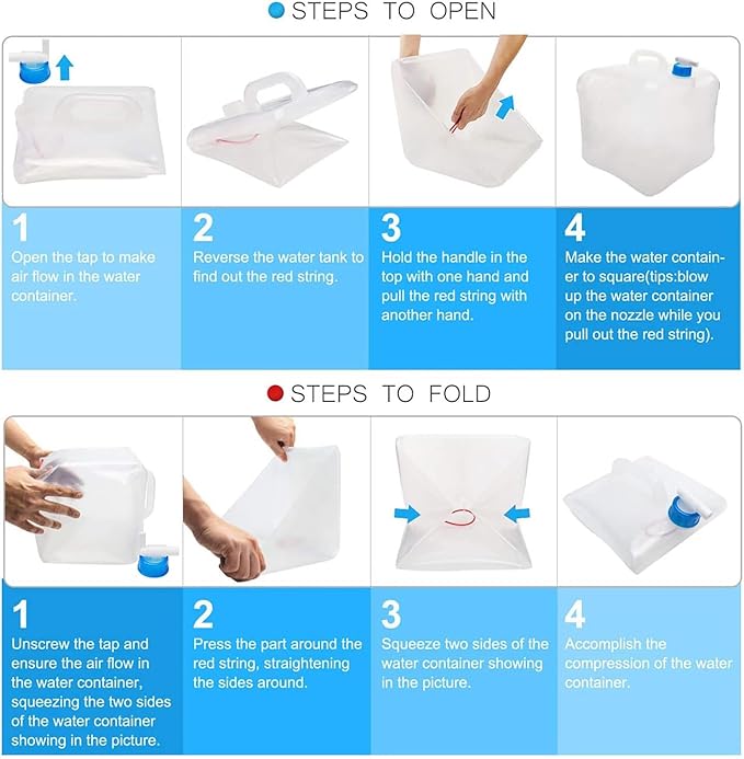 Collapsible Water Container Jug with Spigot, 2 Packs 5.3 Gallon BPA Free Camping Water Storage Carrier for Outdoor Hiking Backpacking & Emergency Survival Kit, Foldable Portable Canteen