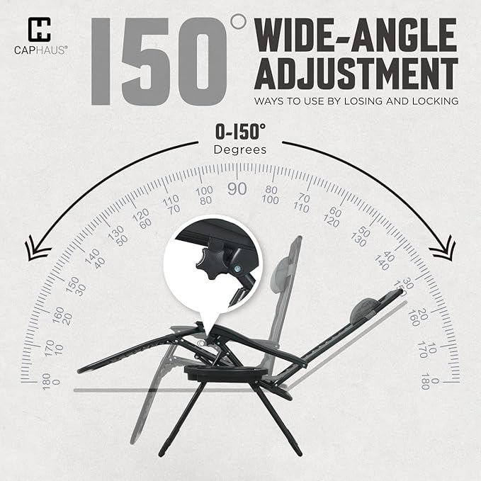 CAPHAUS Grey Zero Gravity Chair, Zero Gravity Recliner, Zero Gravity Lounge Chair, Reclining Outdoor Chair, Anti-Gravity Chair for Indoor & Outdoor, Folding Reclining Chair w/Side Tray, Grey