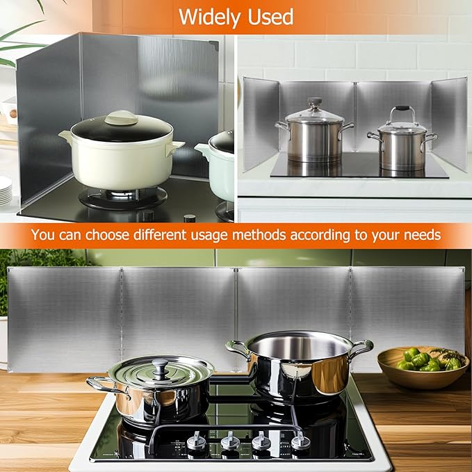 Amundo 2 Pieces Grease Splatter Guard 2 Sided Foldable Stainless Steel Splatter Guard Oil Splash Guard for Grease Stainless Steel Backsplash for Stove Frying Pan Splatter Guard (15.7" X 11.4")