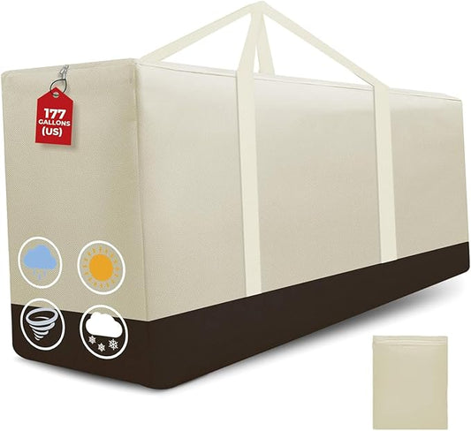 Cushion Storage Bag Waterproof Outdoor Cushions Storage Bag 68" L x 30" W x 20" H Large Patio furniture Cushion Storage Bags with Handle and Zipper (Beige, 1 Pack)