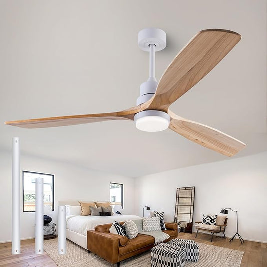 56" Wood Ceiling Fan with Light and Remote Control, Indoor Outdoor Wooden 3 Blades Ceiling Fan for Patio Living Room, Bedroom, Office,Reversible DC Motor