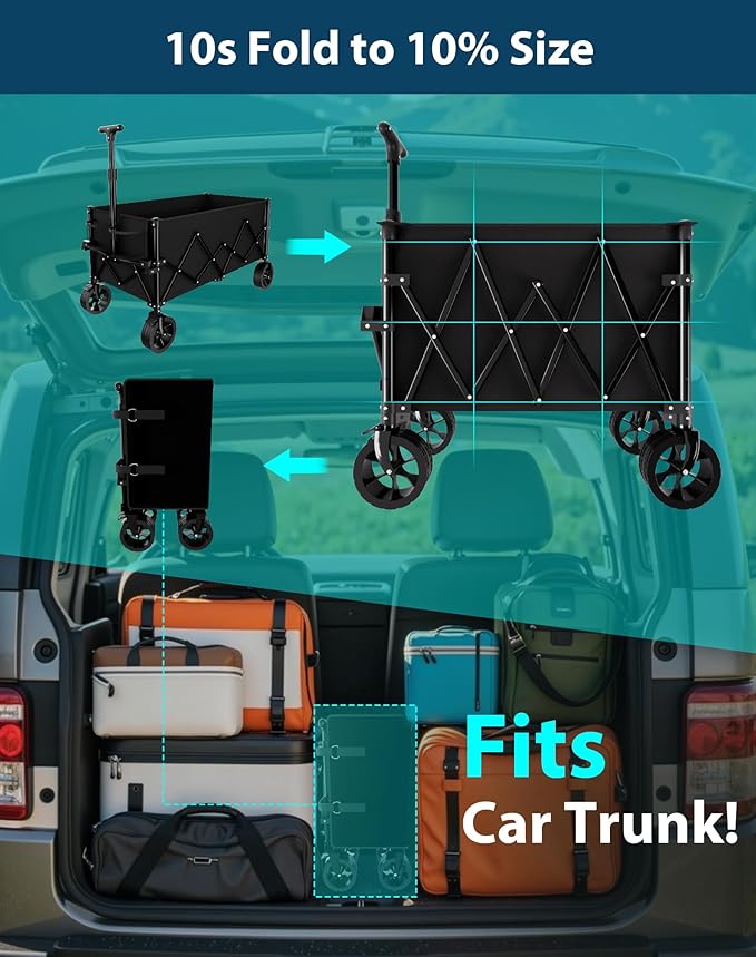 7.8 cu ft Extra Large Wagons Carts Foldable with 360lbs Weight Capacity Heavy Duty Beach Wagon with Big Wheels for Sand All Terrain Collapsible Folding Utility for Camping, Garden, Sports, Shopping