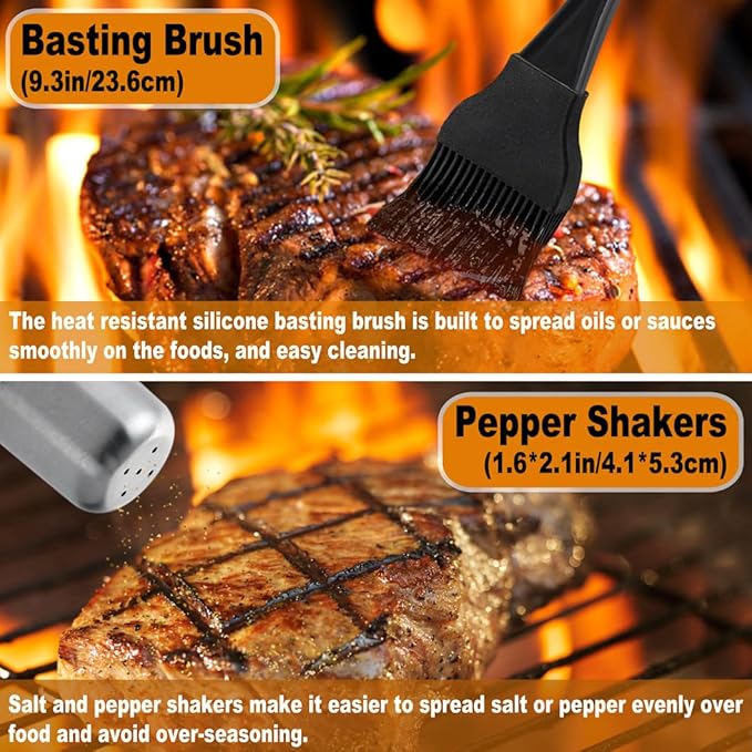 POLIGO 26PC Exclusive BBQ Grill Accessories in Aluminum Case for Birthday Christmas Grilling Gifts - Premium Grill Utensils Set with Barbecue Claws, Meat Injector, Thermometer for Smoker, Camping BBQ