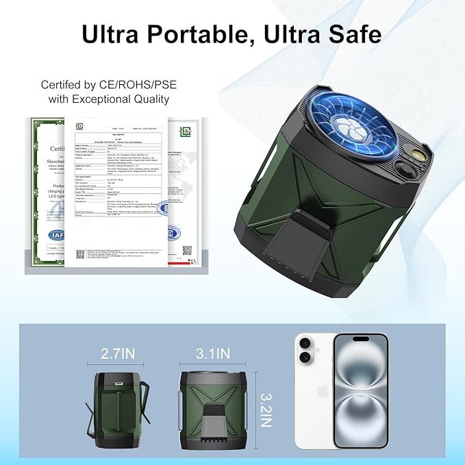 Portable Fan for Under Shirt, Waist Fan Clip On Belt, 4-in-1 Rechargeable Body Fans with LED Light, Phone Stand, Fast Charging 4-Speed Hip Personal Fans for Fishing, Outdoor, Makeup, Kitchen